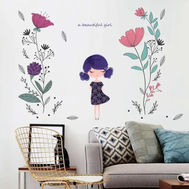 Cheap Colorful Flower Girl Pattern Wall Sticker For Home Decor Dining Room TV Background Wall Decoration Wall Decals Cheap Colorful Flower Girl Pattern Wall Sticker For Home Decor Dining Room TV Background Wall Decoration Wall Decals