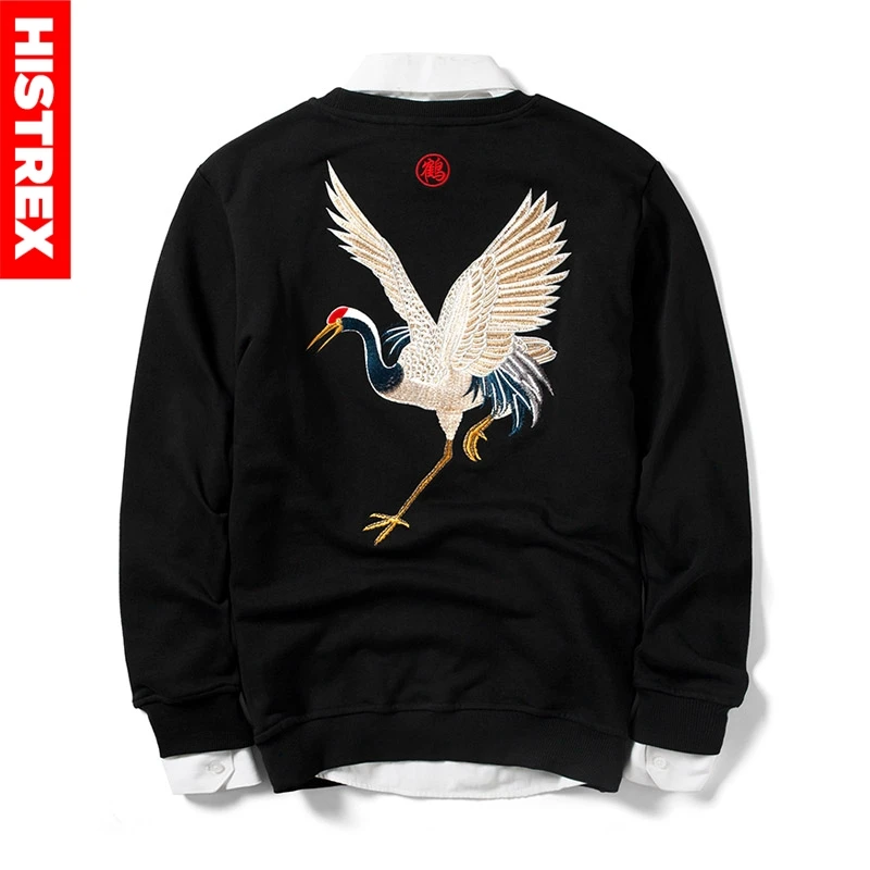 

Sweatshirts Men 2019 Summer Embroidery Animal "Japanese Crane" Chinese Style Mens Hip Hop Terry Crewnecks Sweatshirt 5XL #TS002