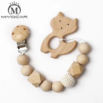 

MIYOCAR natural safe wooden crochet beads wood beads pacifier clip pacifier holder dummy clip with teether set