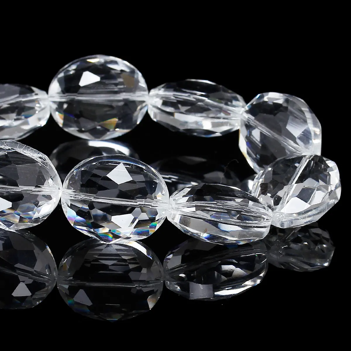 8SEASONS Crystal Glass Loose Beads Oval Transparent Faceted About 24mm