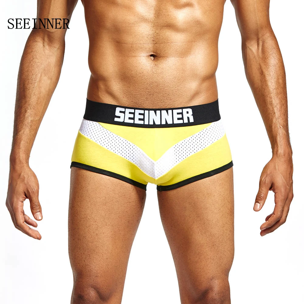 2 шт Seeinner navy Boxer Человек Сексуальная Пара Нижнее белье хлопок трусы шорты Cheeky Для мужчин свободные трусики мешок тянуть в скольжения s757-2