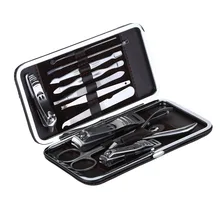 12 шт Маникюрный набор для ухода за ногтями Набор все-круглые ножницы маникюрные инструменты маникюрный набор с кожаным чехлом коричневый