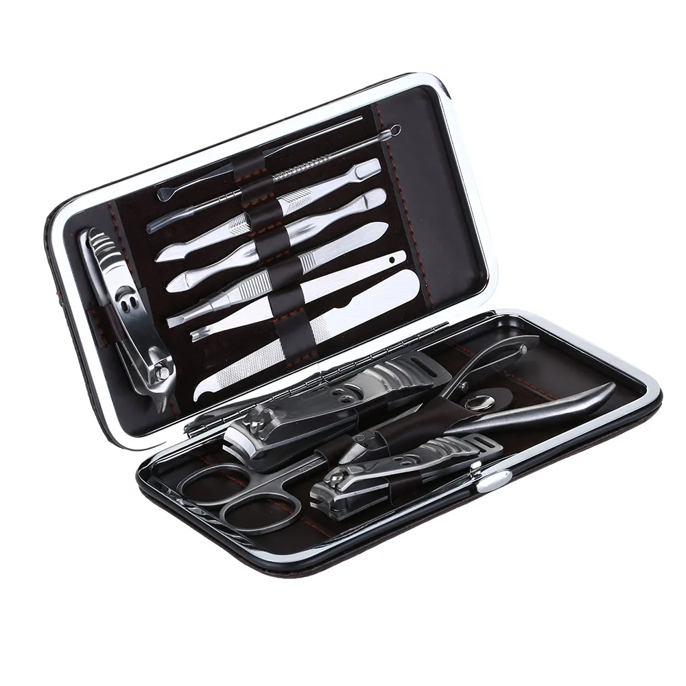

12Pcs Manicure Set Nail Care Set All-round Nail Scissors Manicure Tool Manicure Kit with Leather Case Brown