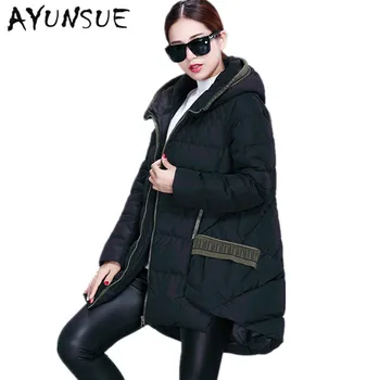 

Winter Jacket Women Parka 2020 White Duck Down Thick Long Jackets European Style Hood Patchwork Winter Coat Plus Size 3XL HJ349