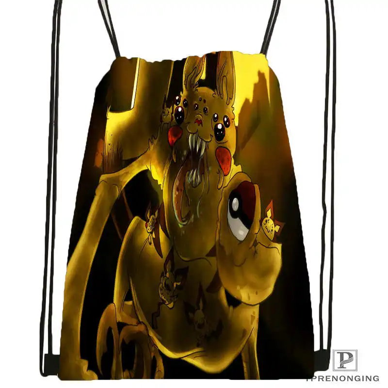 Custom pokemon pikachu Drawstring Backpack Bag for Man Woman Cute Daypack Kids Satchel Black Back 31x40cm
