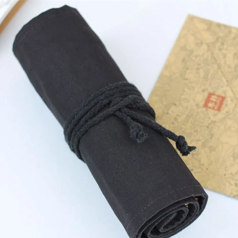 

12/24/36/48/72 Holes New Paint Pencil Brush Bag Cases Pure Cotton Black Canvas Large Capacity Color Bag School Arts Supplies