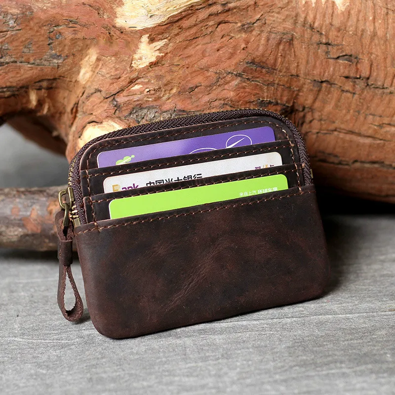 

Vintage Real Cowhide Genuine Leather Mini Wallet Men Fashion Short Business Credit Card Holder Small Coin Purse Handmade