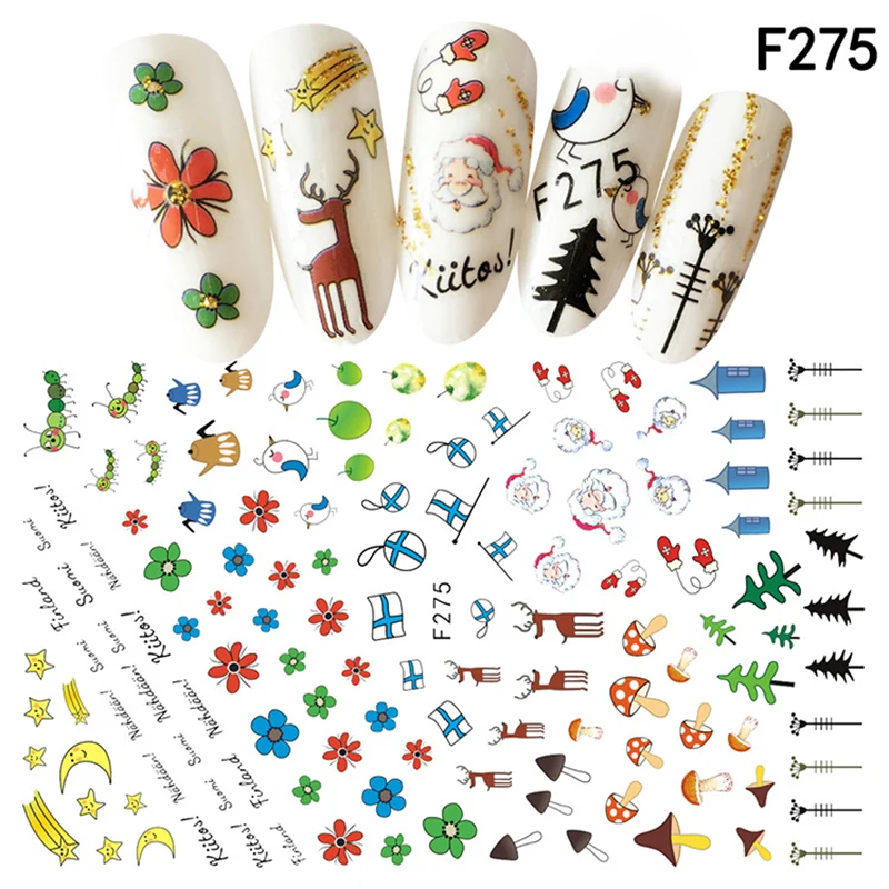 Наклейки для дизайна ногтей на Рождество, самоклеющиеся наклейки для ногтей серии s F, самоклеящиеся наклейки для ногтей, декоративные наклейки для ногтей N30BF