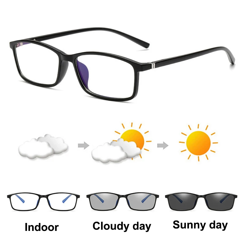 

Photochromic Blue Light Blocking Glasses for Computer Use Anti Eyestrain UV Filter TR90 Lightweight Frame Outdoor Eyeglasses
