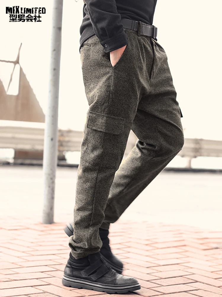 Мужские серые повседневные приталенные шерстяные Брендовые брюки в британском стиле с карманами, мужские брюки на молнии, прямые брюки высокого качества K928