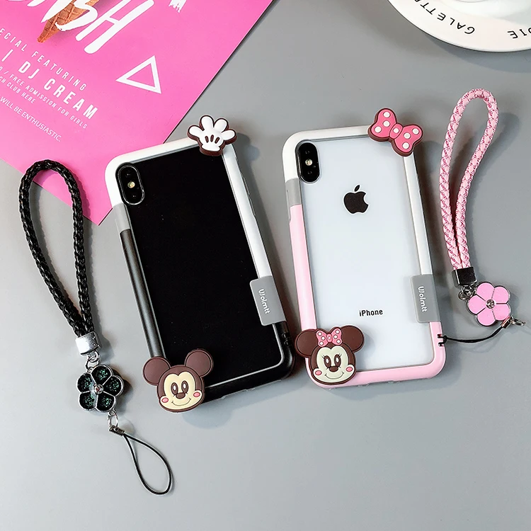 

For iphone XR Cute minnie mickey bumper Soft Shockproof frame For iPhone 8plus X XS max 7 7plus 6 6S 6Sp monsters case +strap
