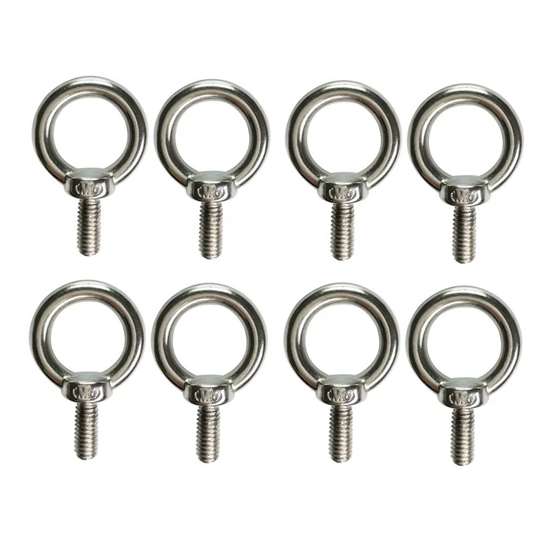 

8pcs Eye Bolt Stainless Steel Lifting Ring Extended Male thread Size M6x12mm Screw Bolt