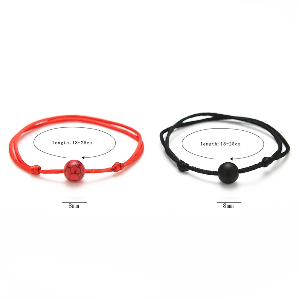 2 pieces/set Matte Lava Stone Natural Stone Bead Distance Bracelet Red String Braiding Couple Yin Yang Men Women Wish Bracelets - Image 6