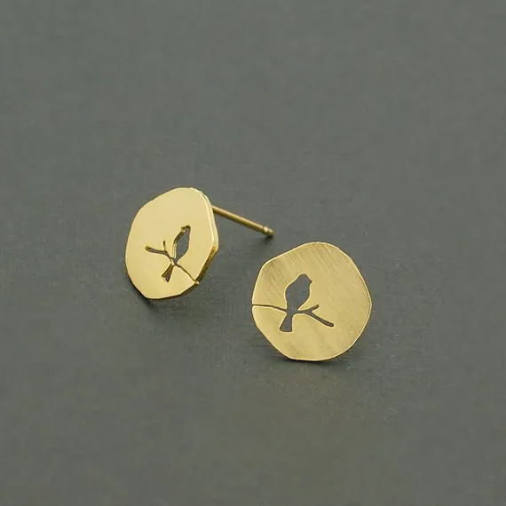 Jisensp дизайн модные милые мини полые животные Птица на ветке серьги-гвоздики для женщин очаровательные ювелирные изделия Букле 10 пар-e089