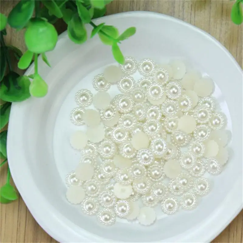 

100pcs/Lot Ivory Flower Pearl Beads Cabochon Flatback Scrapbooking Embellishments DIY Craft Phone Case Decoration Accessories