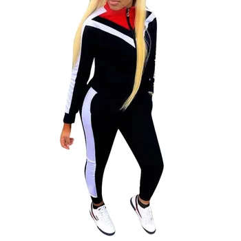 

2019 Full Sleeve Patchwork Sexy Autumn Winter tracksuit Women Set outfit fashion two pieces suits casual Overalls Jumpsuits