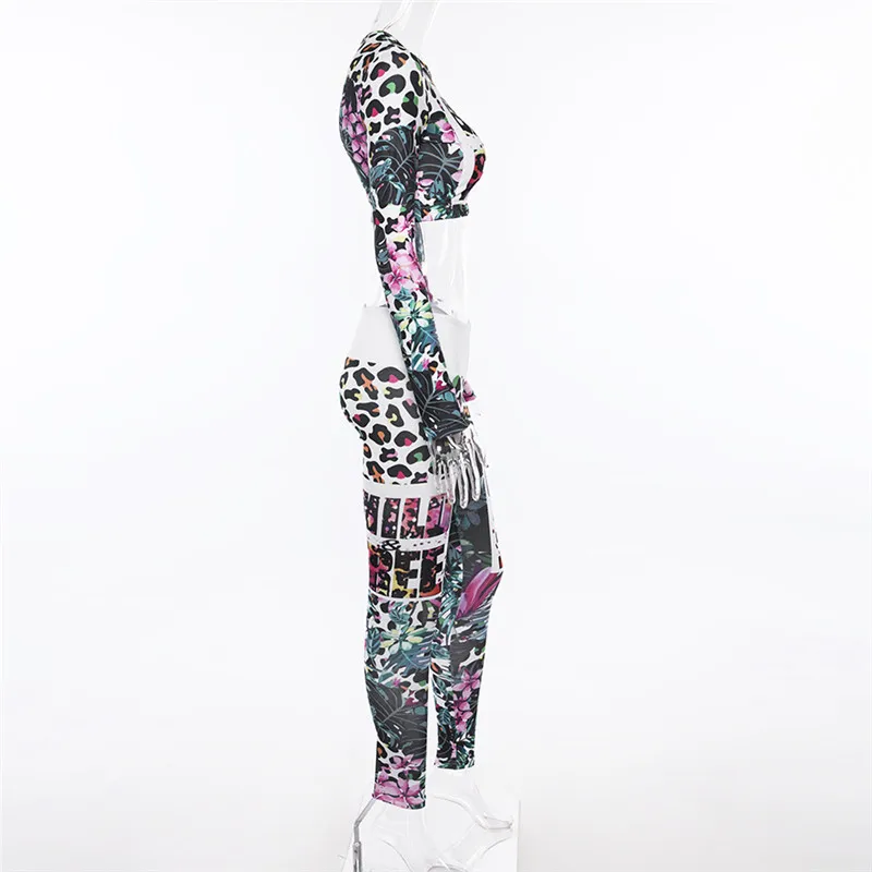 Разноцветные Женские комплекты с цветочным принтом и буквенным принтом, спортивный костюм с длинным рукавом, короткие рубашки и тонкие леггинсы с высокой талией, комплект из 2 предметов