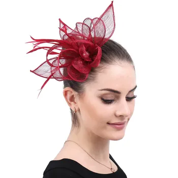

Wedding Bridal Party Wedding Accessories Red Brides Hair Fascinators with Hair Clips Feathers Vintage Marron Sinamay ladies day