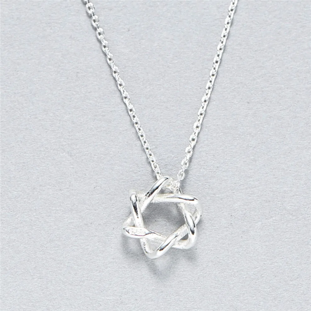 weave six awn star necklace 100% 925 Sterling silver nacklace Jewellery Clavicle chain pendant charms