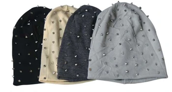 

Fashion newest 100% cotton stud beanie many6 colors custom