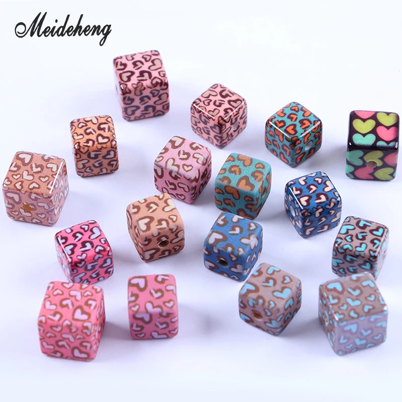 

Acrylic Square Leopard Print Heart beads Rubber lacquer Smooth Surface Bracelet Necklace Hair Ornament Jewelry Accessories Gifts