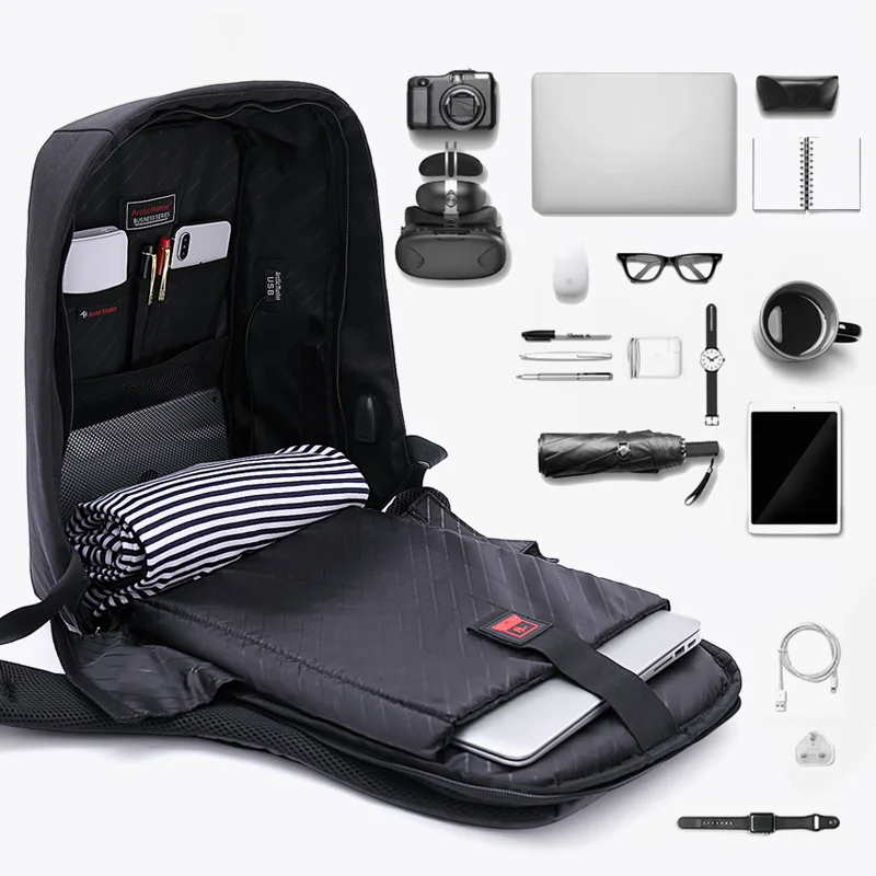 USB de carga de los hombres del ordenador portátil de 15 pulgadas mochilas para Adolescente de Moda hombre Mochila de ocio Mochila de viaje anti ladrón