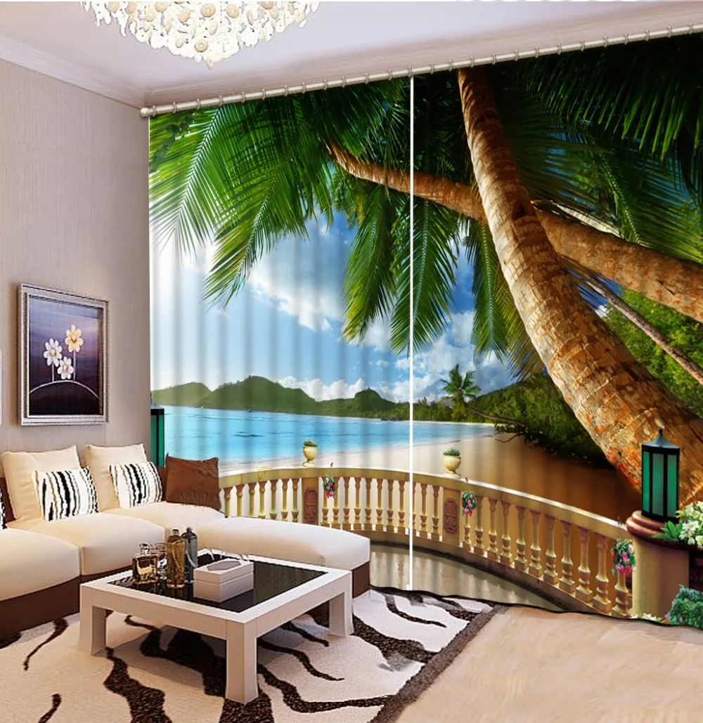 Cocount OnThe Nice Beach 3D Curtain Blockout Photo Print Curtains Fabric Window 