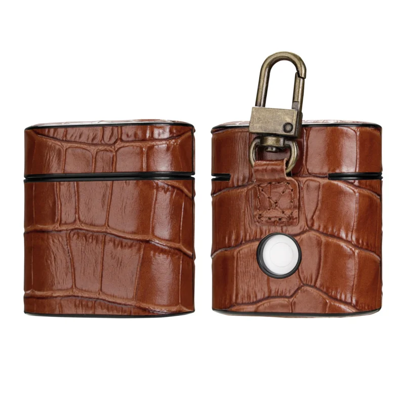 

Bluetooth Earphone Cases For Apple Airpods Case Luxury Genuine Cow Leather Protective Case Cover For Apple Airpods with Hook Bag