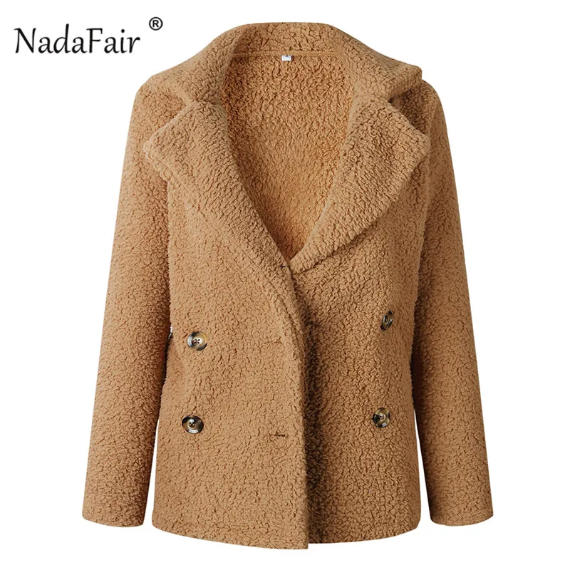 Nadafair plus size fleece faux fur jacket coat women winter pockets thick teddy coat female soft plush overcoat veste fourrure Nadafair plus size fleece faux fur jacket coat women winter pockets thick teddy coat female soft plush overcoat veste fourrure