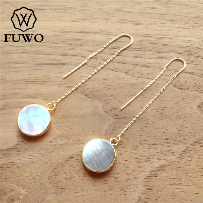 FUWO Natural Black Freshwater Pearls Threader Earrings With Gold Brass Plated Fashion Round Sea Jewelry For Women ER510