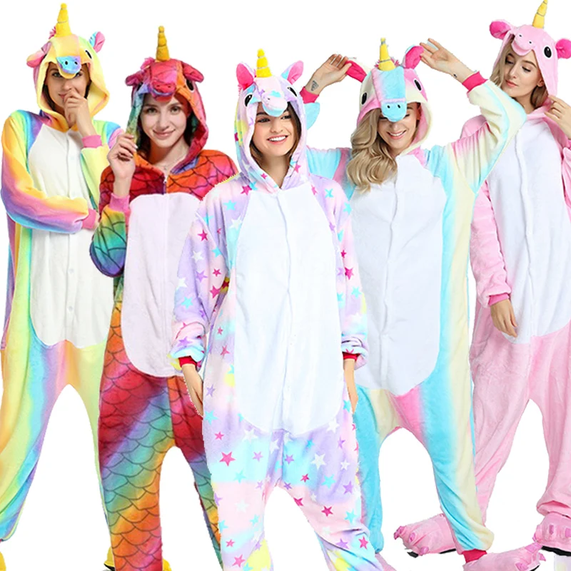 

Adults Animal Unicorn Pajamas Sets Sleepwear Cosplay Zipper Women Men Winter Unisex unicornio Stitch Cartoon Kigurumi Pajamas