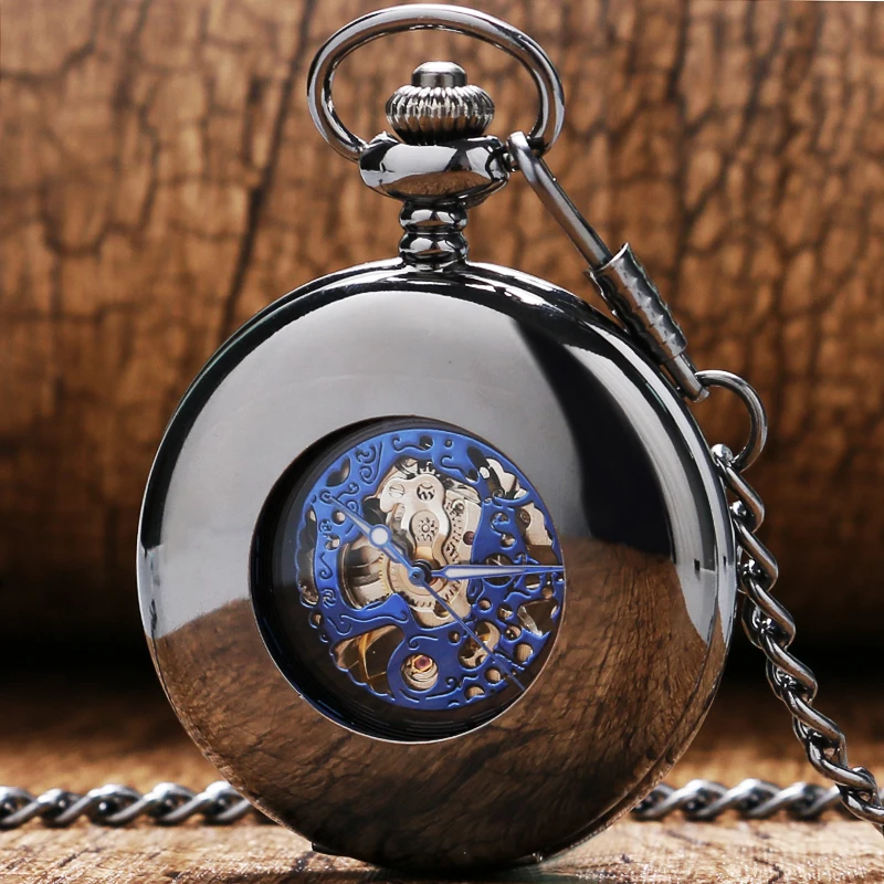 Retro Black Mechanical Pocket Watch Men Automatic Watches with Chain Gift for Father's Day P858C | Наручные часы
