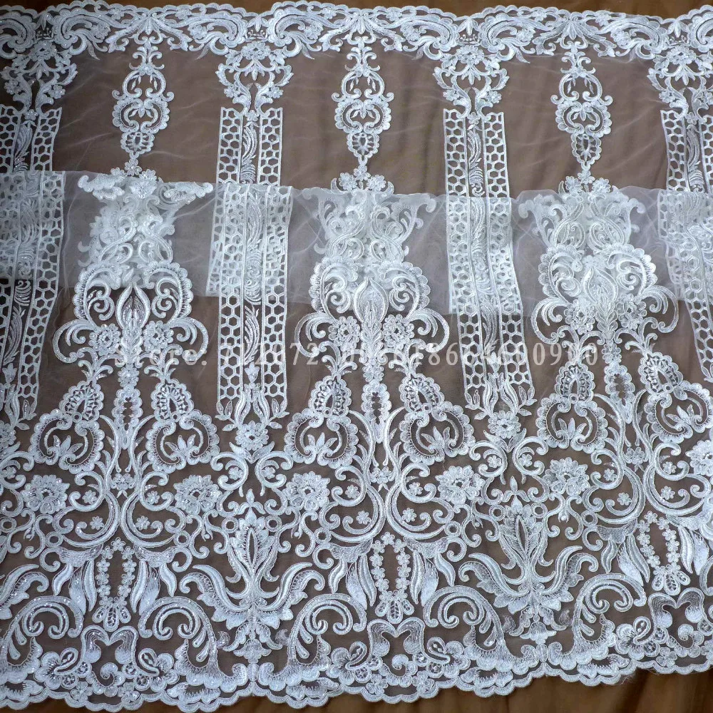 La Belleza слоновой кости тяжелый ручной работы бисером свадебное платье кружевной ткани 51 ''ширина FHZG130WT