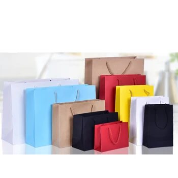 

10pcs Gift Paper Bag Red Yellow Custom Gift Clothing Shopping Bag Kraft Paper Spot Printing Logo Solid Color Black White Pink