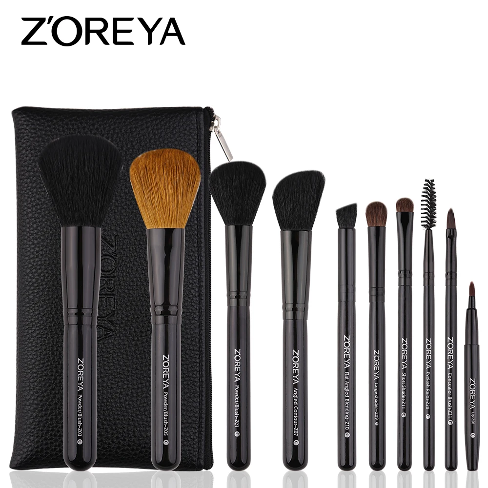

ZOREYA Makeup Brushes 10pcs Natural Hair Make Up Brushes Set With Waterproof PU Bag Powder Blush Blending Eye And Lip Brush