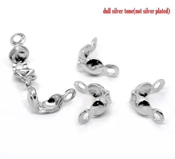 

Free shipping!!!!! Silver Tone Calottes End Crimps Beads Tips 8x4mm