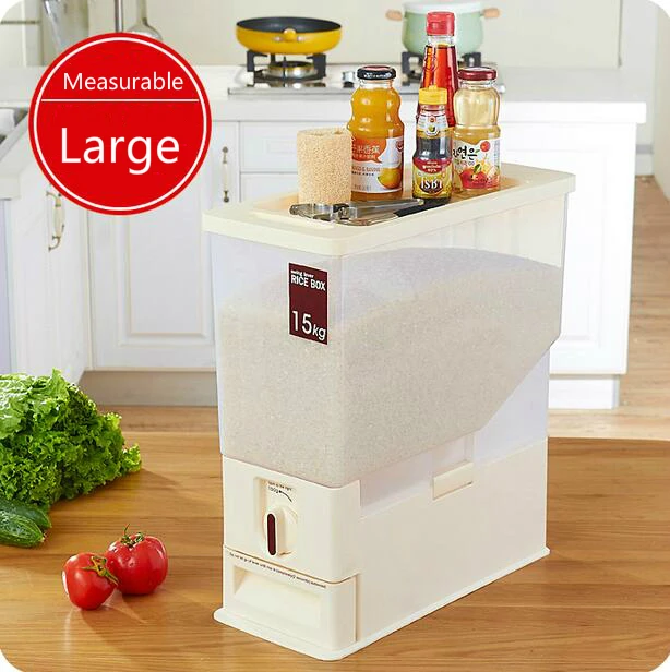 Japan Style 15KG Rice Bucket With Lid Thickening Plastic Measurable