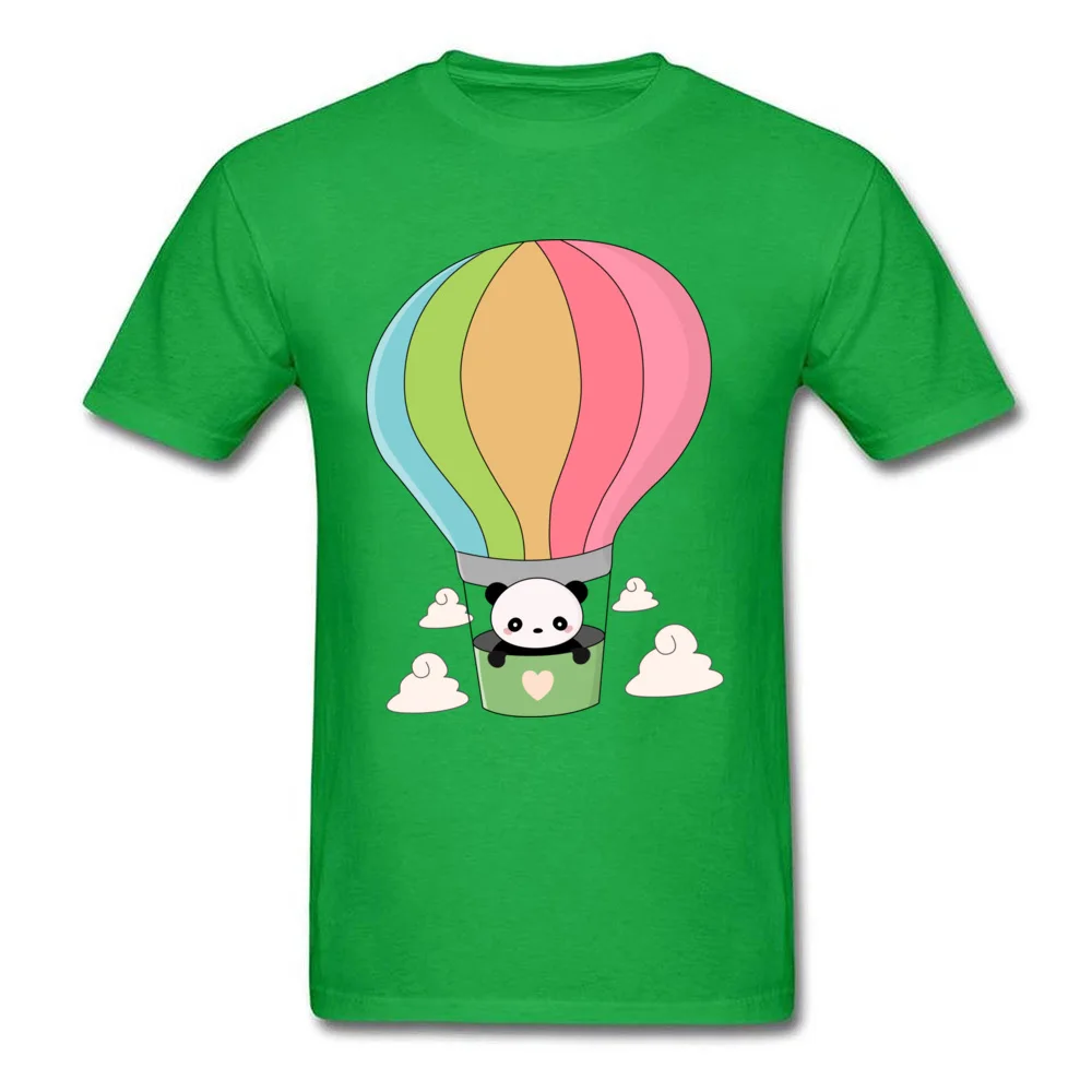  Men Tshirts Cute Hot Air Balloon Panda Simple Style Tops & Tees All Cotton O Neck Short Sleeve Summer Top T-shirts NEW YEAR DAY Cute Hot Air Balloon Panda green