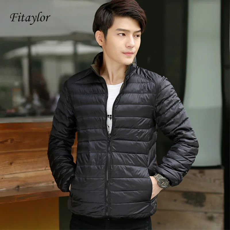 

New Ultra Light Duck Down Jacket Men Feather Man Winter Double Side Reversible Parka Coats Plus Size 3XL Thin Warm Overcoat