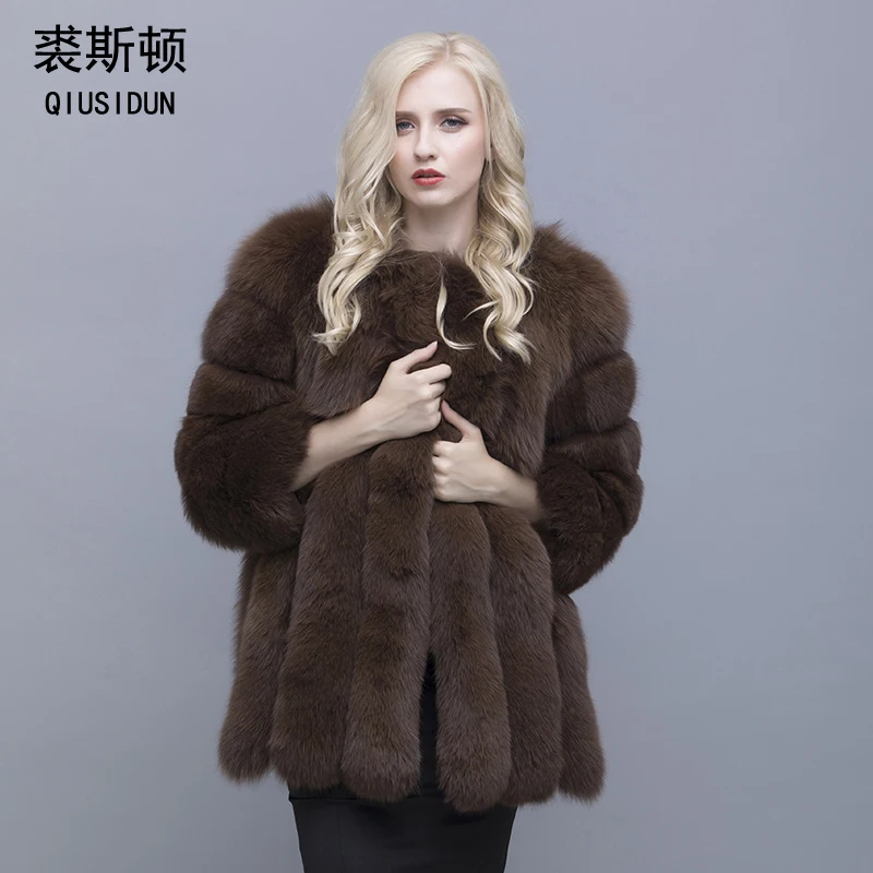 QIUSIDUN Genuine Pure Natural Fox Fur Coat Winter Women's Warm Big Size ...