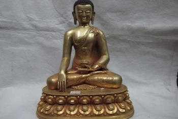 

Tibet 100% Copper 24K Gold Gild Buddhism Eight treasures Sakyamuni Buddha Statue