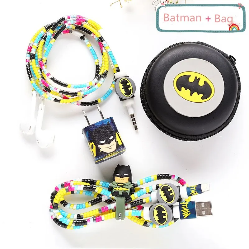 

Good Gift Cute Cartoon USB Cable Earphone Protector Set Cable Winder Stickers Spiral Cord Protector For iPhone Huawei Samsung