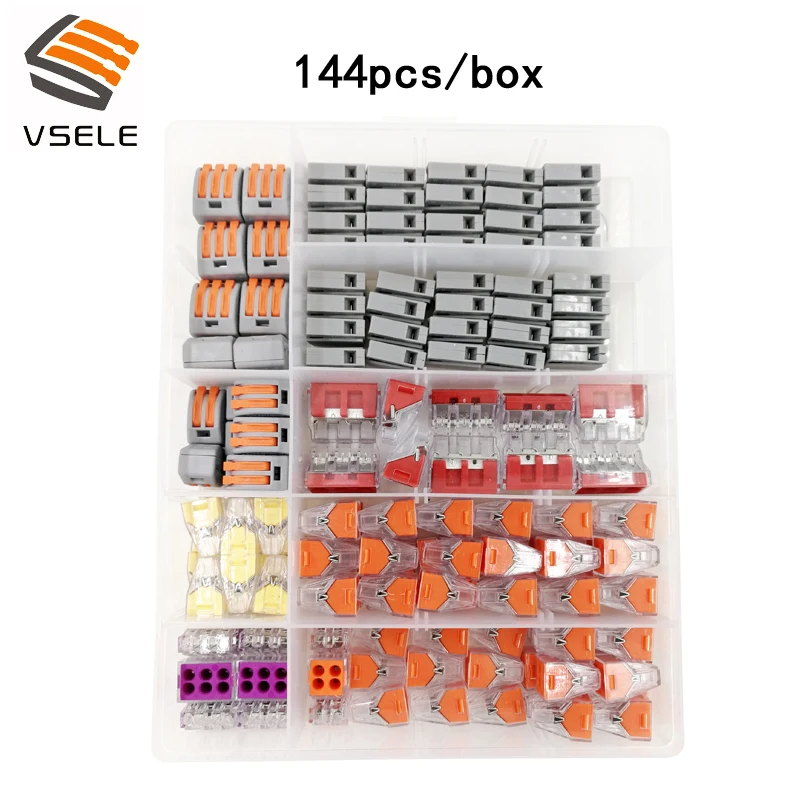 

144pcs/box 4-room-set fast Connector set Mixed Models Universal Compact Wire Wiring Connector Conductor Terminal Block