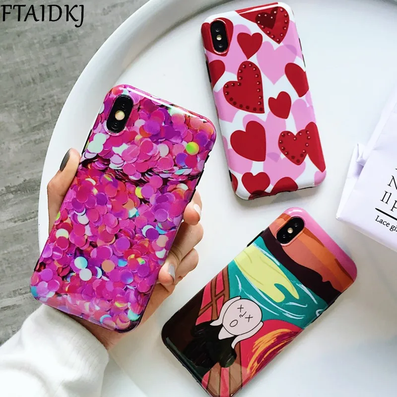 FTAIDKJ Модный мягкий чехол с блестками и рисунком сердца для iPhone X 10 7 8 Plus из