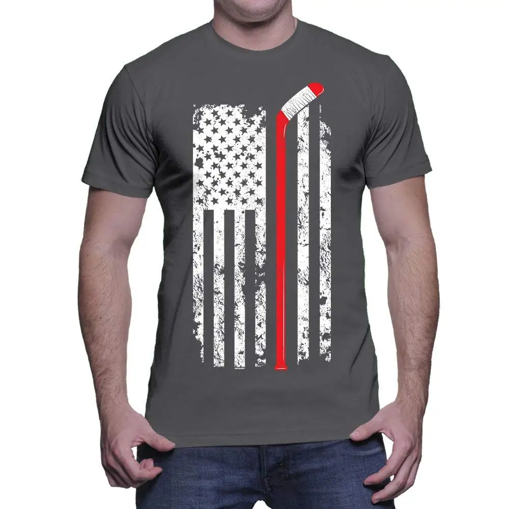 Mens Red Hockey Stick Bandiera Americana Bandiera Americana T-Shirt Stile Molto Popolare T-Shirt Uomo Slim Fit Cotone Film Di Alta Qualità