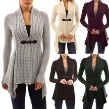 Новинка 1 шт. женский кардиган свитер с v-образным вырезом и длинным рукавом Однотонная модная одежда VK-ING