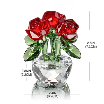 

X'mas Gifts Crystal Three Red Roses Figurines Paperweight Crafts&Collection Table Ornaments Souvenir Home Wedding Decorative