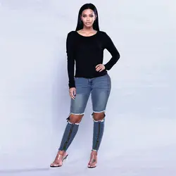 2018 новые женские Повседневное уничтожены Рваные джинсы брюки эластичный тонкий леггинсы джинсовые штаны Лидер продаж брюки оптовая