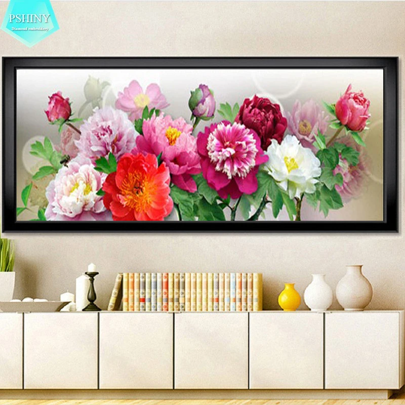 Алмазная вышивка PSHINY 5D DIY продажа пионов цветы круглые стразы украшение для дома