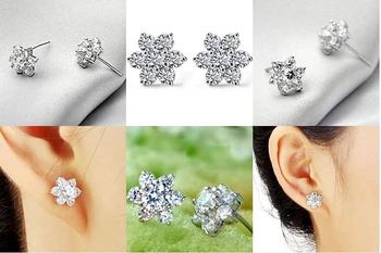 

Italy Design Pure 925 Sterling Silver Crystal Snow Flower Stud Earrings
